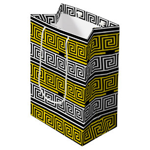 Yellow White Black Greek Key Fret Pattern Design Medium Gift Bag