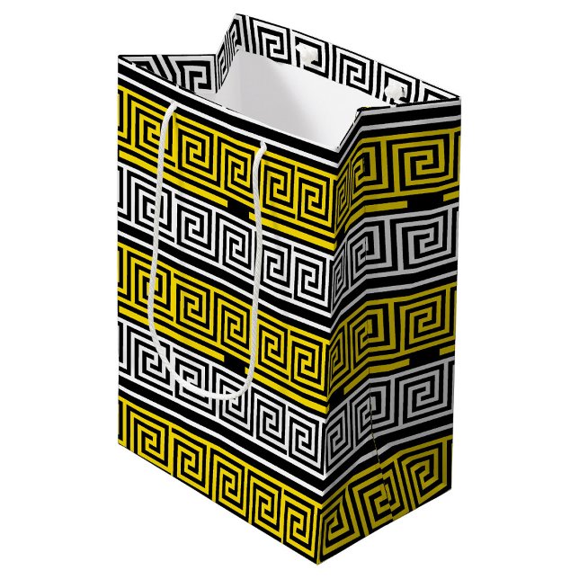 Yellow White Black Greek Key Fret Pattern Design  Medium Gift Bag (Creator Uploaded)
