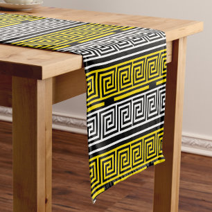 Yellow White Black Greek Key Fret Pattern Design  Short Table Runner