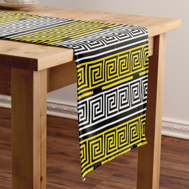 Yellow White Black Greek Key Fret Pattern Design  Short Table Runner (Creator Uploaded)