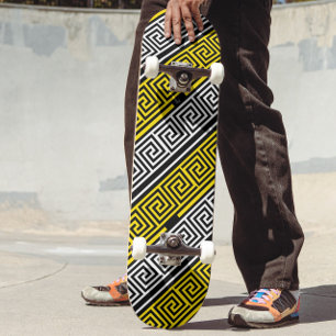 Yellow White Black Greek Key Fret Pattern Design Skateboard