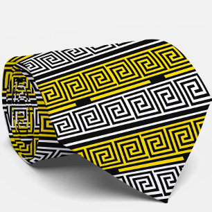 Yellow White Black Greek Key Fret Pattern Design Tie