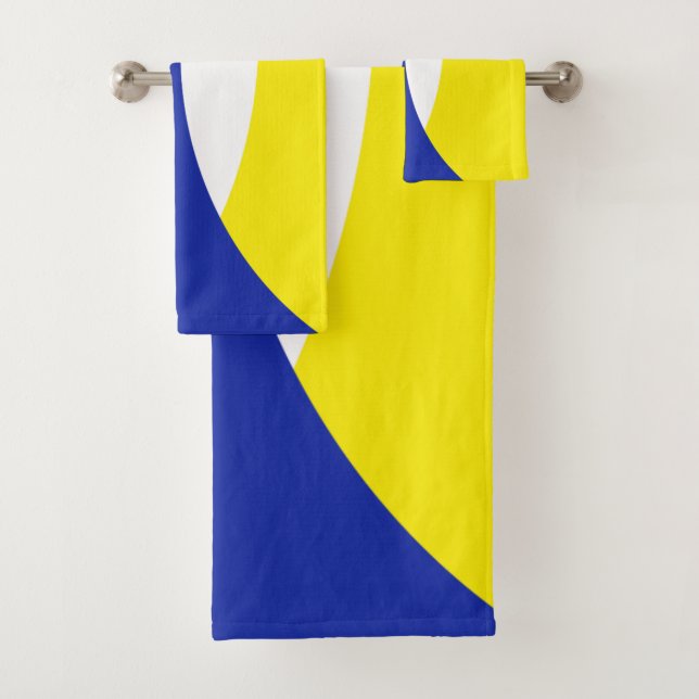 Yellow White Blue Black Abstract Art Bath Towels (Insitu)