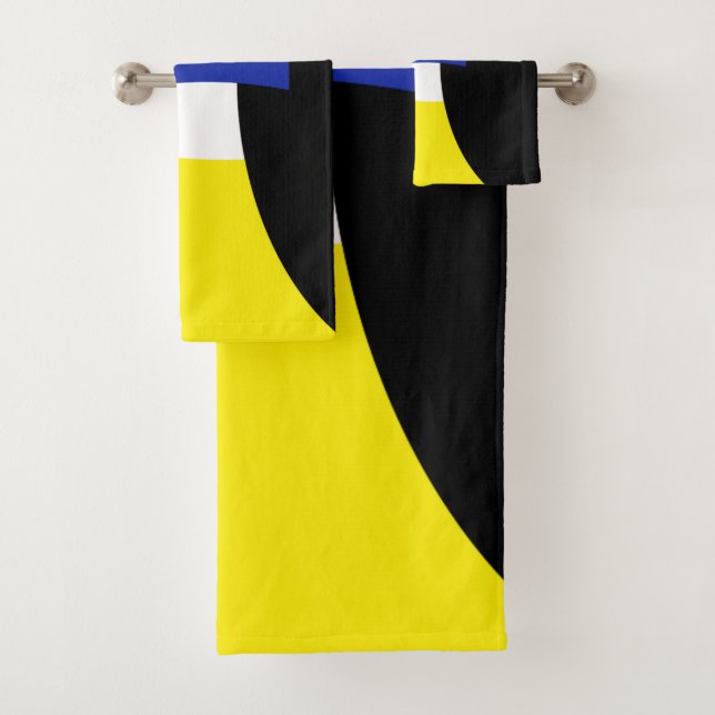 Yellow White Blue Black Abstract Art Bath Towels (Insitu)