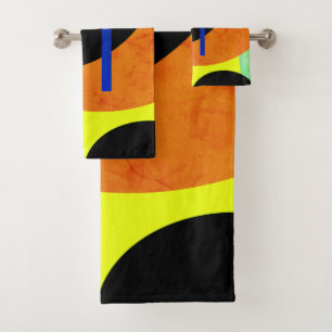 Yellow White Blue Black Abstract Art Bath Towels