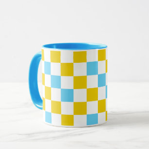 Yellow White Blue Chequered Design Mug