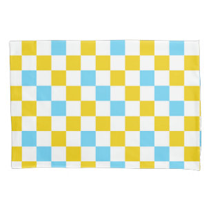 Yellow White Blue Chequered Design  Pillowcase
