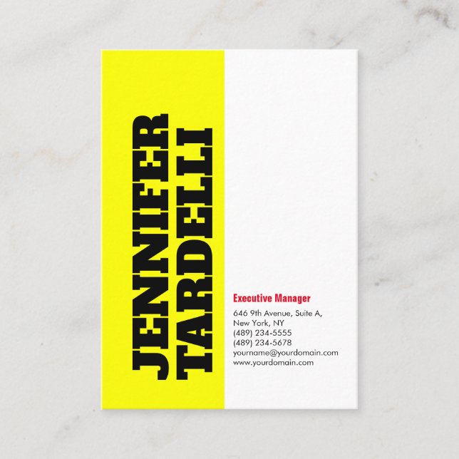 Yellow White Bold Font Minimalist Modern Elegant Business Card (Front)