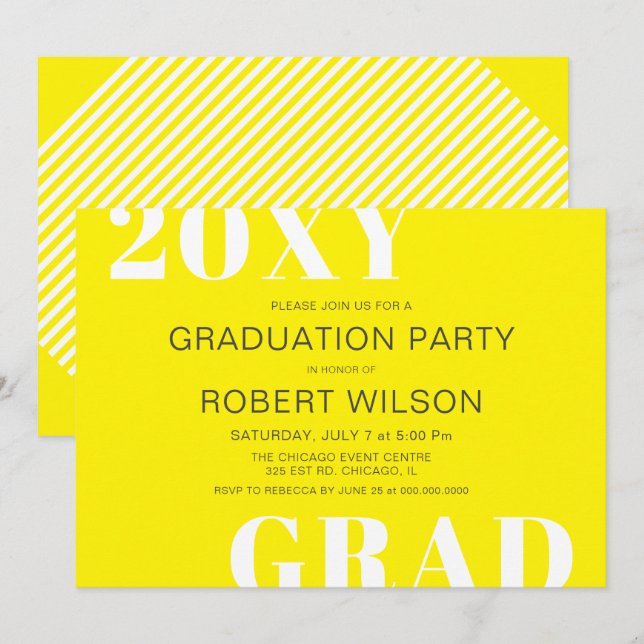 Yellow White Bold Typography Graduation Party  Invitation (Front/Back)