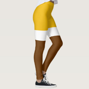 Yellow White Brown Plain Color Block Design  Leggings