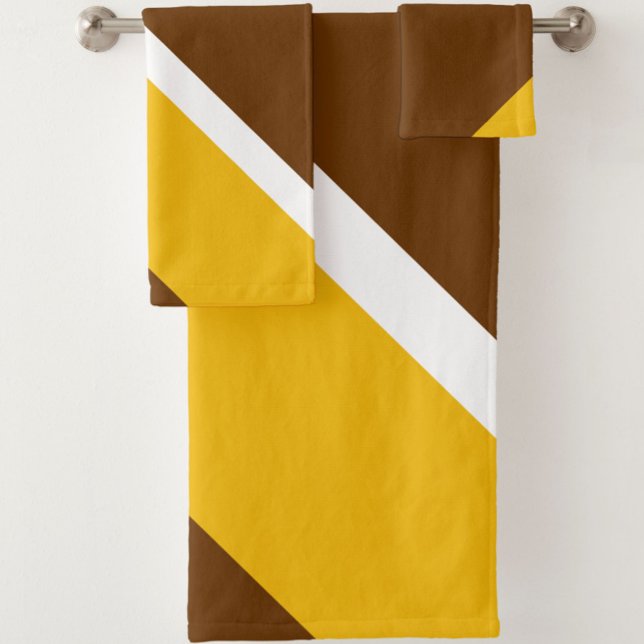 Yellow White Brown Plain Colour Block Design  Bath Towel Set (Creator Uploaded)