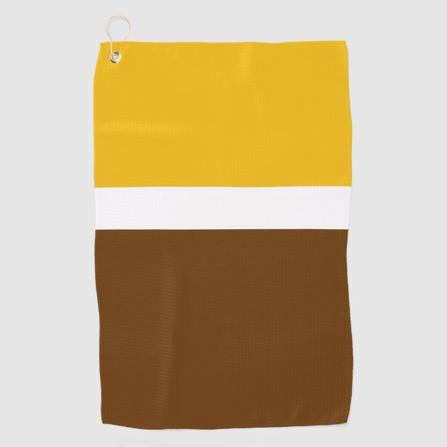 Yellow White Brown Plain Colour Block Design  Golf Towel (Front)