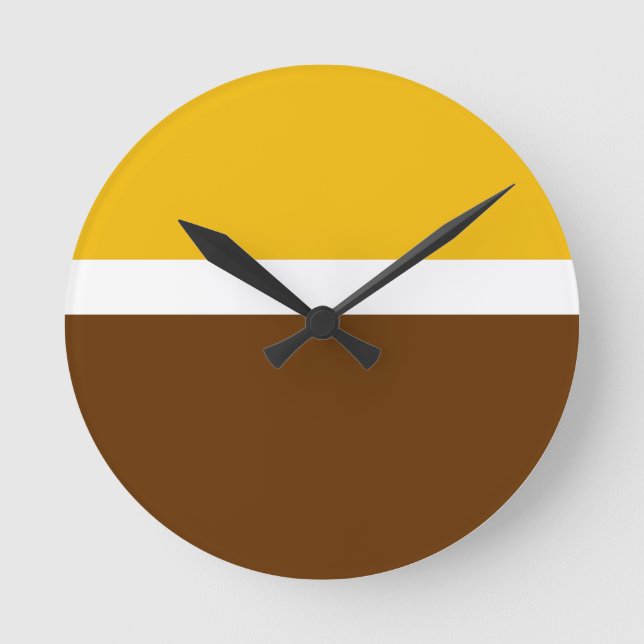 Yellow White Brown Plain Colour Block Design  Round Clock (Front)