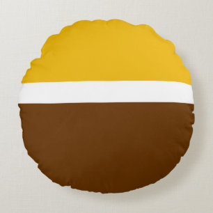 Yellow White Brown Plain Colour Block Design  Round Cushion