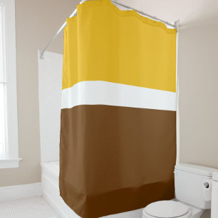 Yellow White Brown Plain Colour Block Design  Shower Curtain