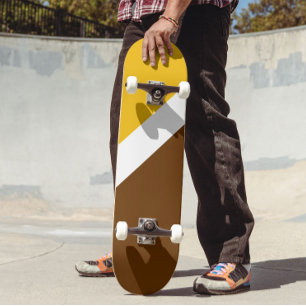 Yellow White Brown Plain Colour Block Design  Skateboard