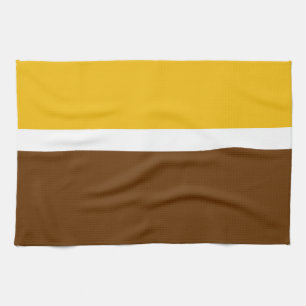 Yellow White Brown Plain Colour Block Design Tea Towel