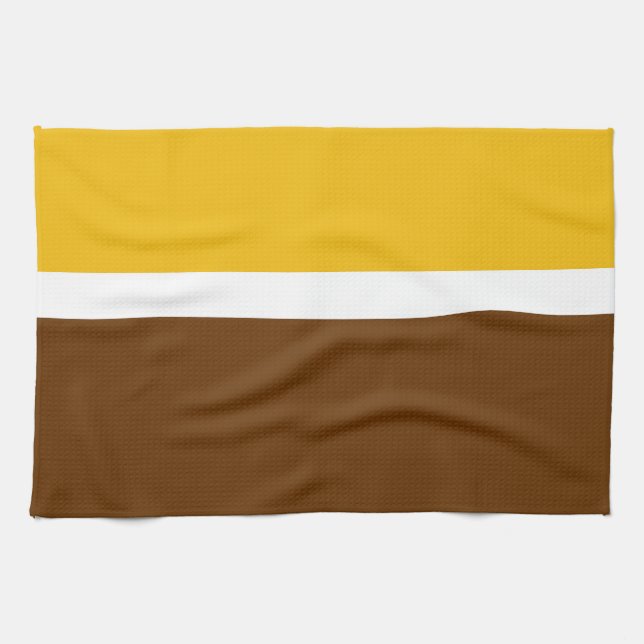 Yellow White Brown Plain Colour Block Design  Tea Towel (Horizontal)