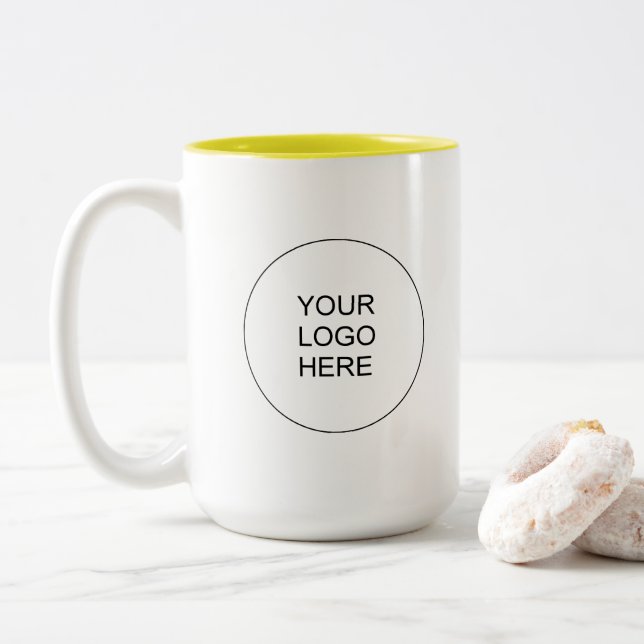 Yellow & White Business Logo Promotional Brand Two-Tone Coffee Mug (With Donut)
