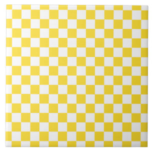 Yellow White Check Chequered Chequerboard Pattern Ceramic Tile