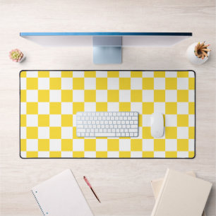 Yellow White Check Chequered Chequerboard Pattern Desk Mat