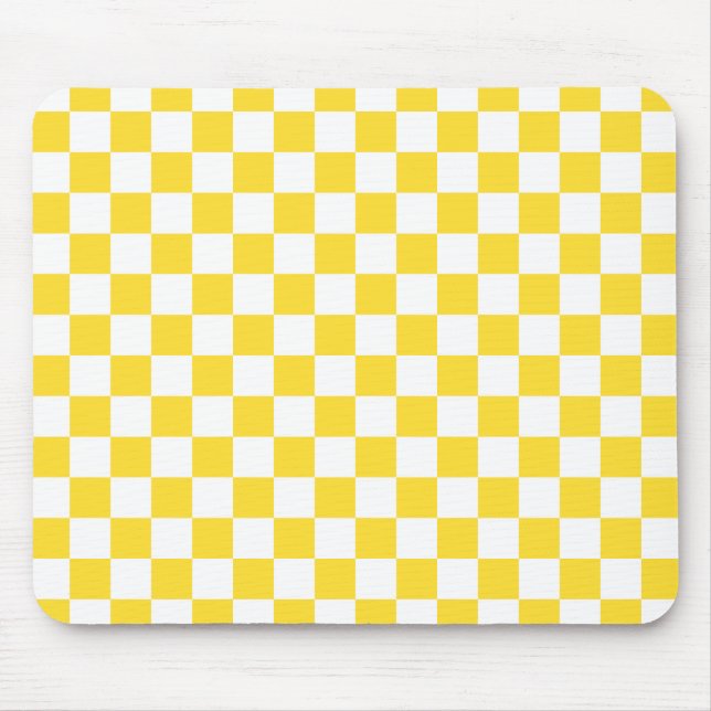 Yellow White Check Chequered Chequerboard Pattern Mouse Pad (Front)