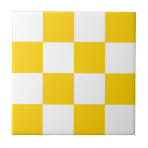 Yellow White Chequered Check Pattern Ceramic Tile
