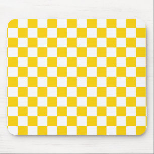 Yellow White Chequered Check Pattern Design Mouse Pad
