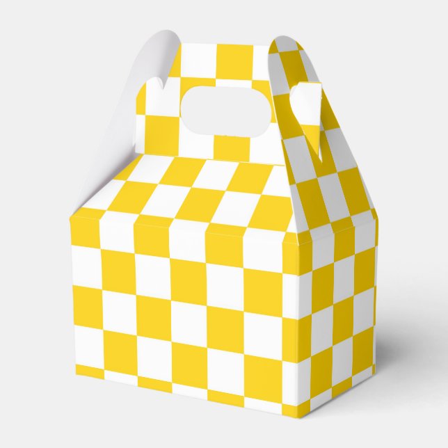 Yellow White Chequered Check Pattern Favour Box (Front Side)