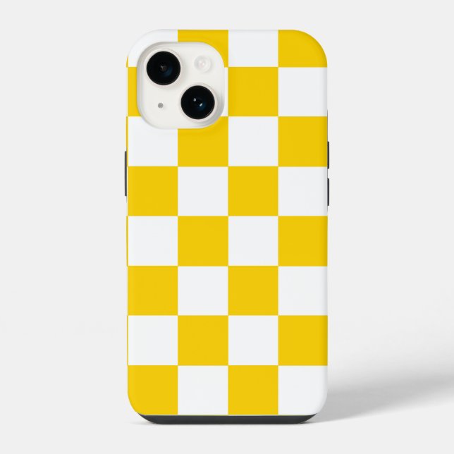 Yellow White Chequered Check Pattern iPhone Case (Back)