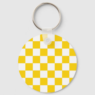 Yellow White Chequered Check Pattern Key Ring