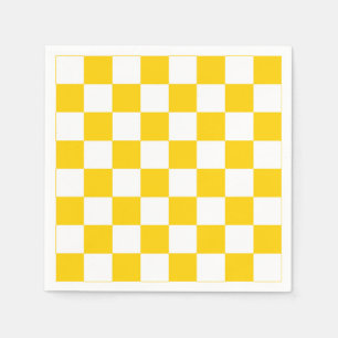Yellow White Chequered Check Pattern Napkin