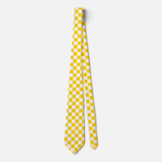 Yellow White Chequered Check Pattern Tie (Front)