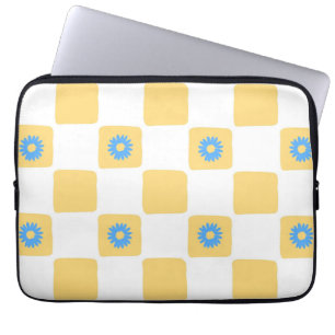 Yellow White Chequered With Blue Flower Pattern Laptop Sleeve