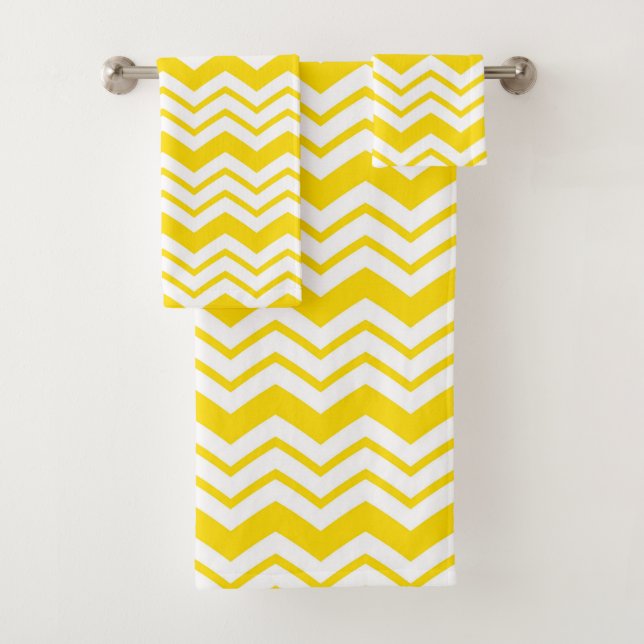 Yellow White Chevron Zigzag Pattern Design  Bath Towel Set (Insitu)
