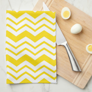 Yellow White Chevron Zigzag Pattern Design  Tea Towel