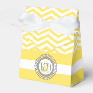 Yellow, white chevron zigzag pattern wedding favour box