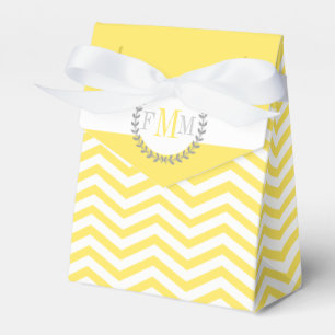 Yellow, white chevron zigzag pattern wedding favour box