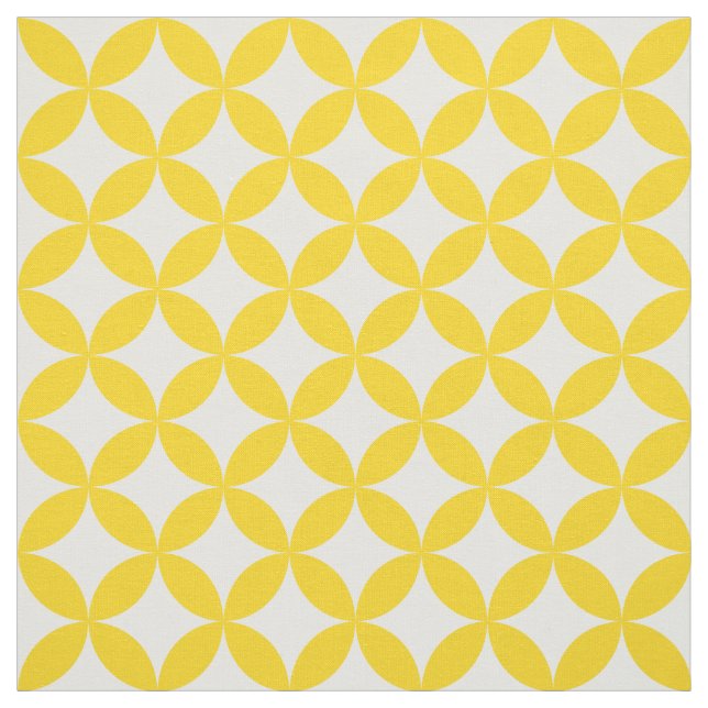 Yellow White Circles and Diamonds Pattern Fabric (Swatch)