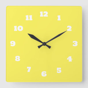 Yellow White Colourful Bright Custom Colour Decor Square Wall Clock