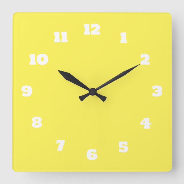 Yellow White Colourful Bright Custom Colour Decor Square Wall Clock (Front)