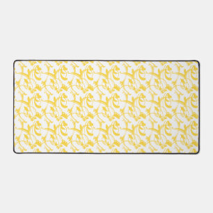 Yellow White Colours Artistic Scrolling Pattern Desk Mat