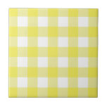 Yellow & White Cottagecore Gingham Check Plaid Ceramic Tile<br><div class="desc">Modern spring picnic trend,  with gingham plaid tartan pattern in yellow & white colours.</div>