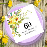 Yellow White Daffodil 60th Birthday Party  Napkin<br><div class="desc">Very pretty yellow floral paper napkins for a 60th birthday party. Daffodils and small purple and white flowers are nestled in Boho greenery to create a beautiful spring bouquet. 60 is written in large text with the birthday celebrant's name below and then Sixtieth Birthday. All of the text can be...</div>