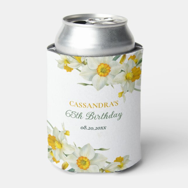 Yellow White Daffodil Rustic Floral Birthday  Can Cooler (Can Front)