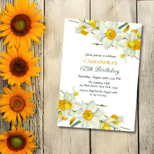 Yellow White Daffodil Rustic Floral Birthday  Invitation