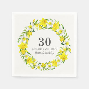 Yellow White Daffodil Wreath 30th Birthday Napkin