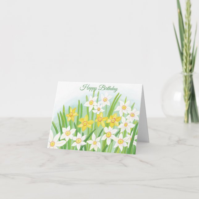 Yellow & White Daffodils Birthday Card (Front)