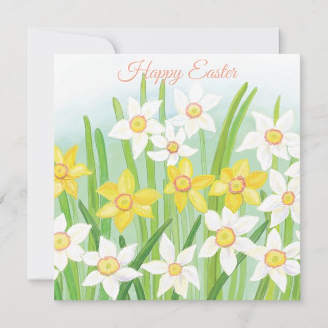 Yellow & White Daffodils Easter Card (Front)