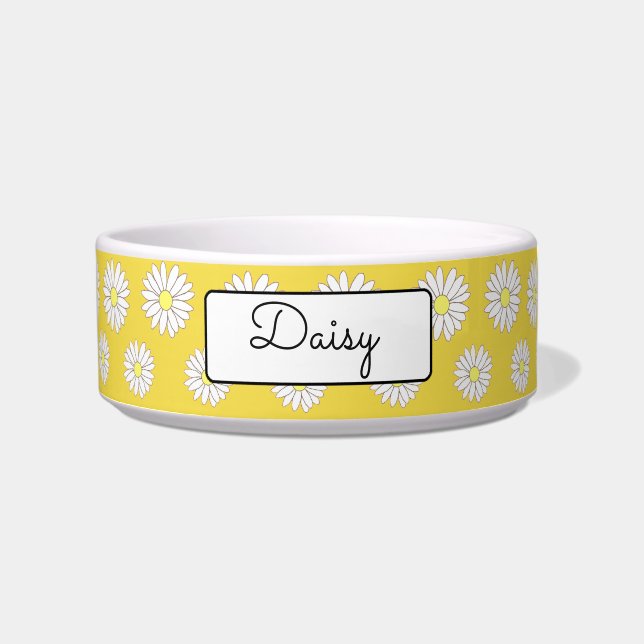 Yellow & White Daisies Personalised Dog Bowl (Front)